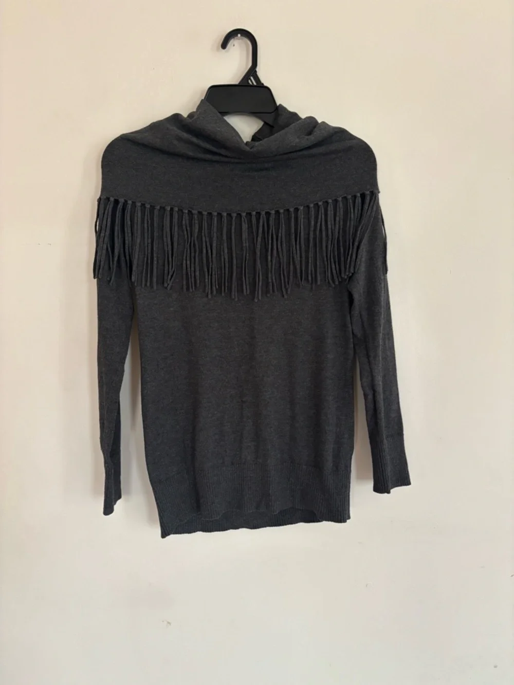 Michael Kors Fringe Cowl Neck Sweater Gray XS